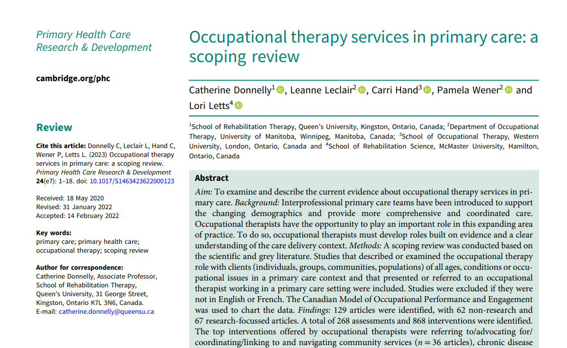 Occupational Therapy and Primary Care CAOT